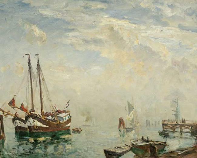 Ulrich Hubner Hafenansicht Norge oil painting art
